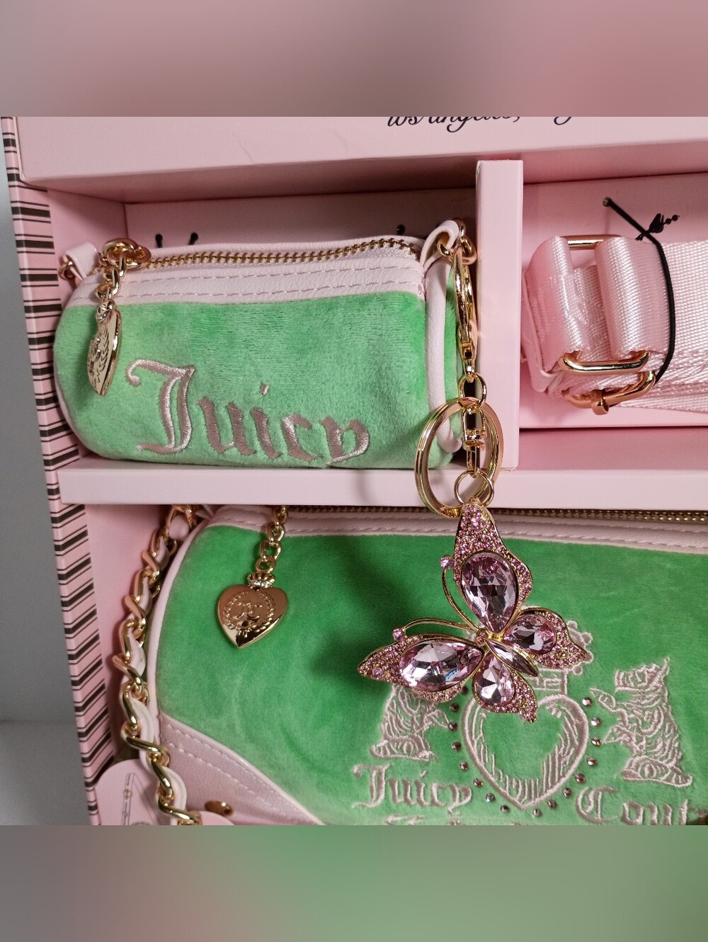 Juicy Couture Exclusive Heritage Green Velvet Chain-Handle Shoulder Bag Set - Picture 9 of 10